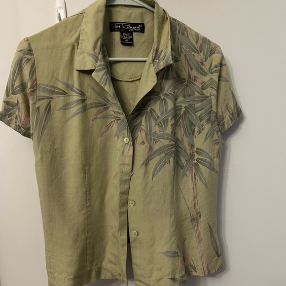 Tori Richard M Sage green Bamboo Print Women’s Shirt - Picture 2 of 5